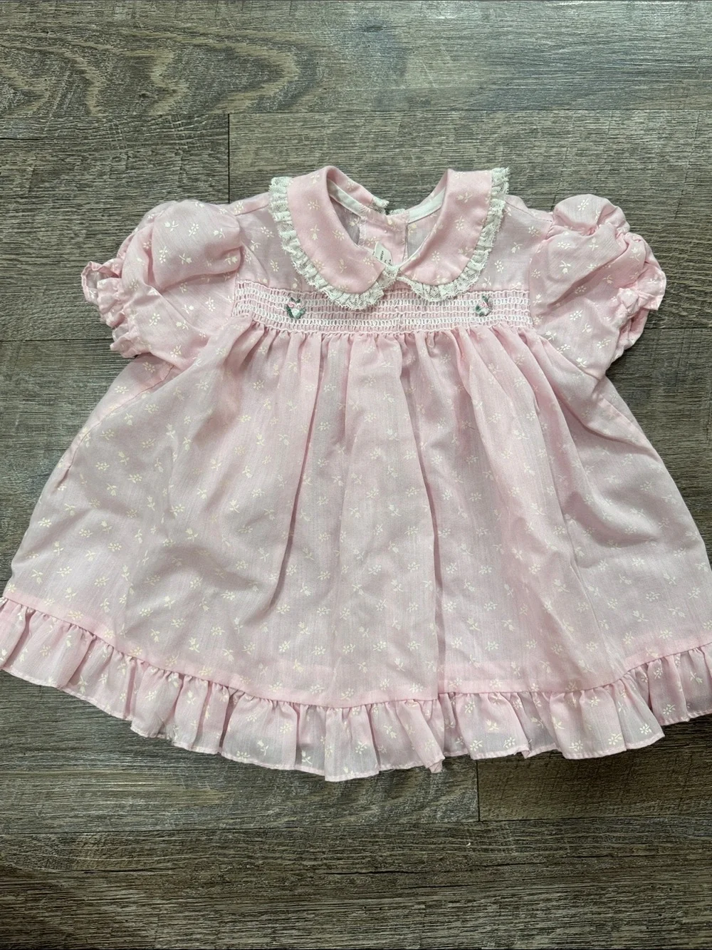Vintage Pink Ruffle Baby Dress with Peter made in USA size 12 months
